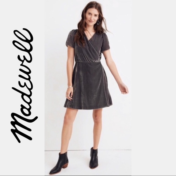 Madewell Dresses & Skirts - 🆕 Madewell Velour Wrap Dress Gray V-neck Size M